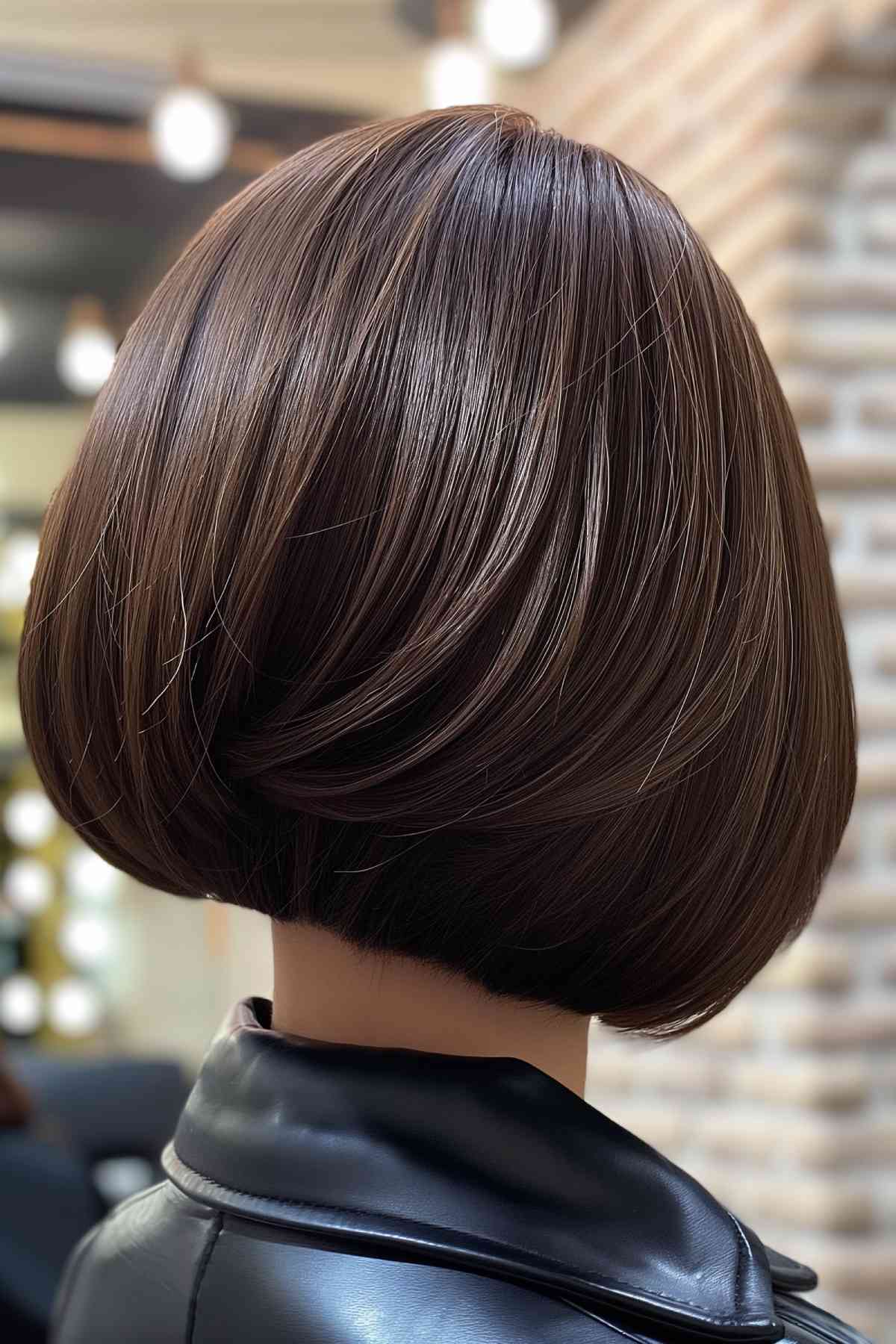 Short Rounded Bob with Glossy Multi-Tonal Browns