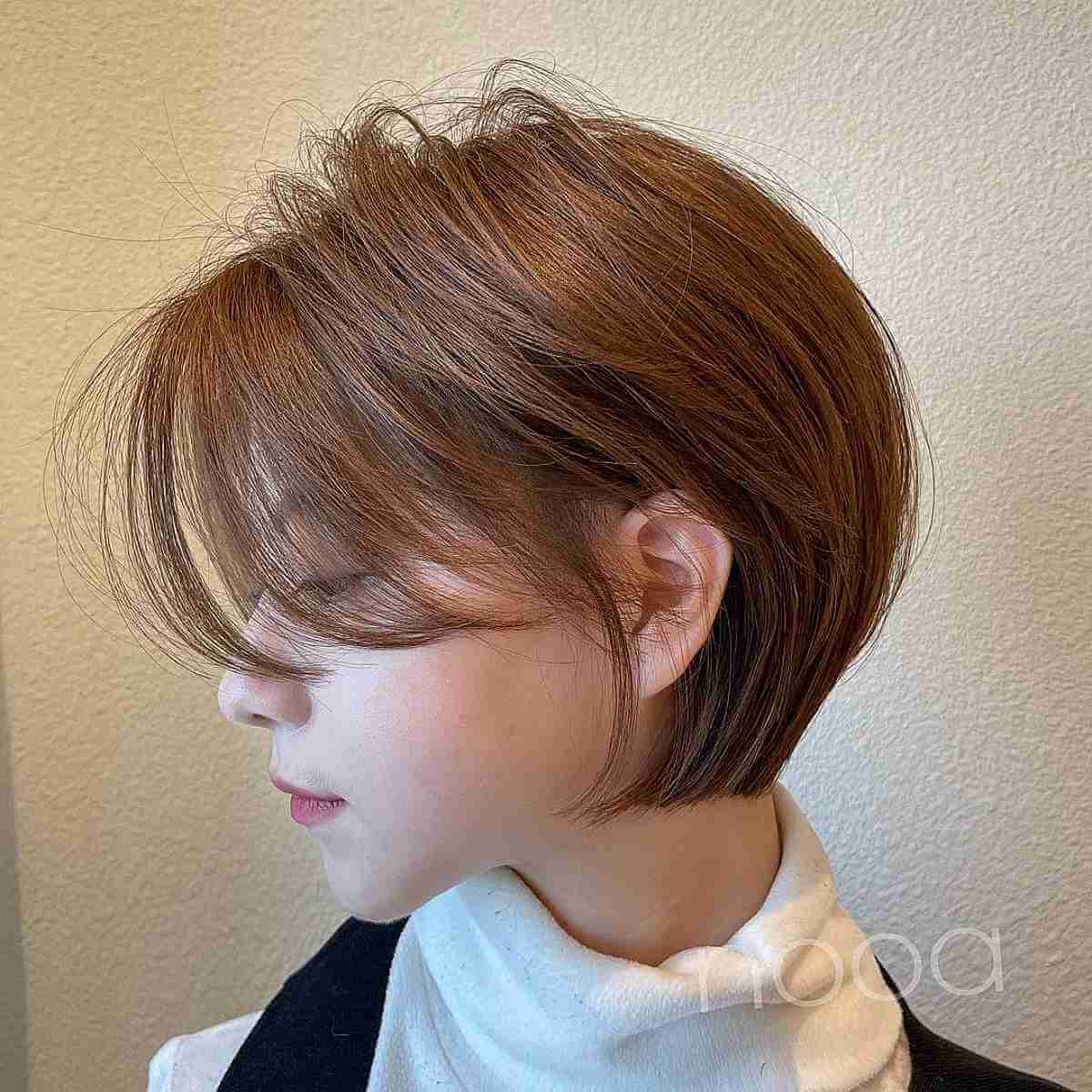 Chic Short Rounded Bob with Long Bangs for Thin Hair