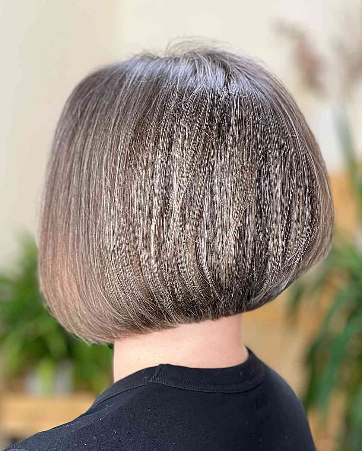 Short Rounded Stacked Bob Cut with Mushroom Brown Hue