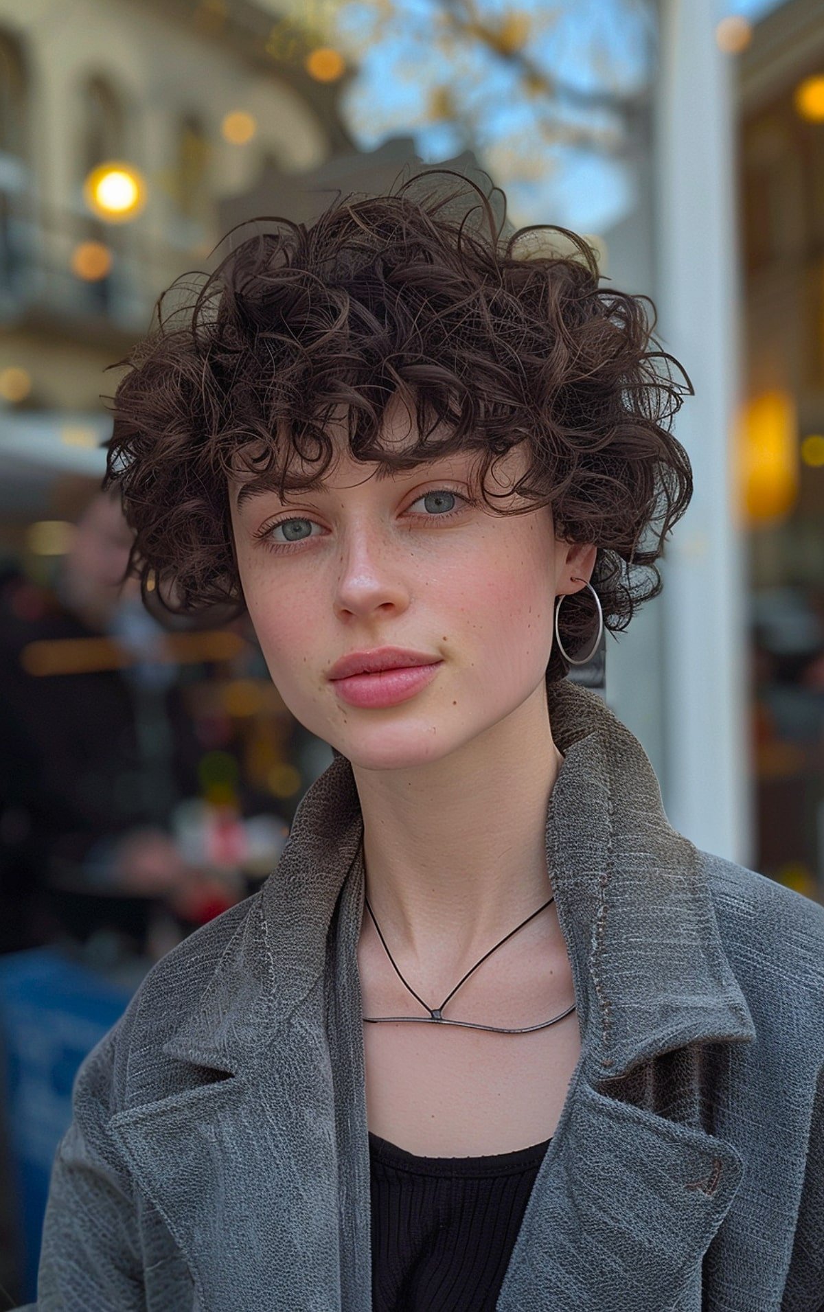 Short curly hairstyle with defined ringlets and lots of volume