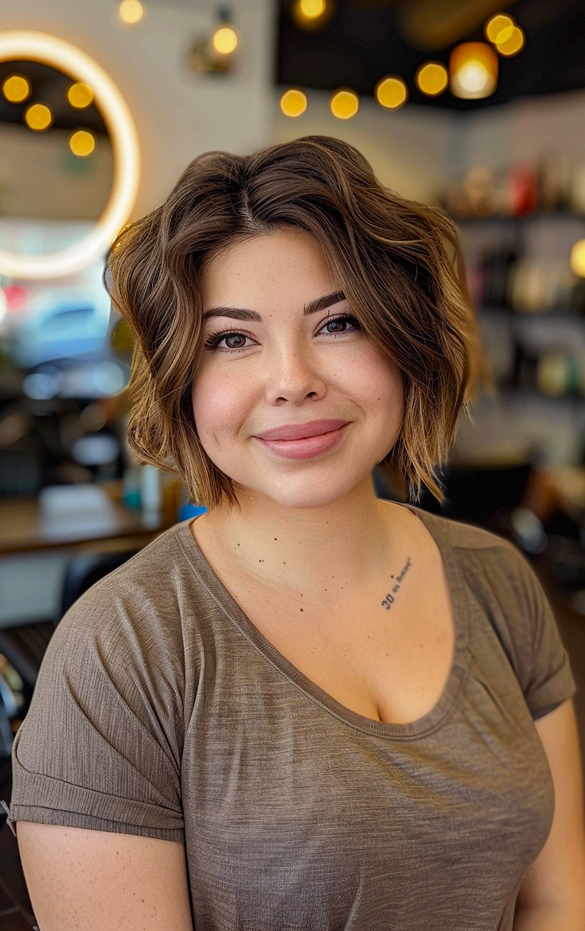 Short shag bob hairstyle for chubby faces with tousled layers