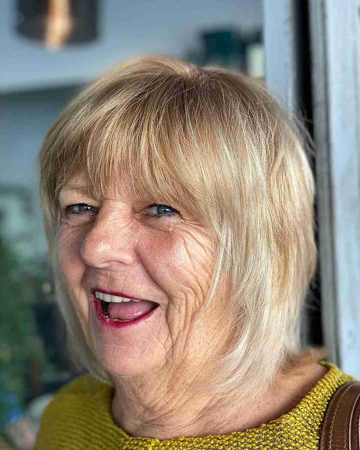 Short Shag with Textured Bangs for Ladies Past 70 with Fine Hair
