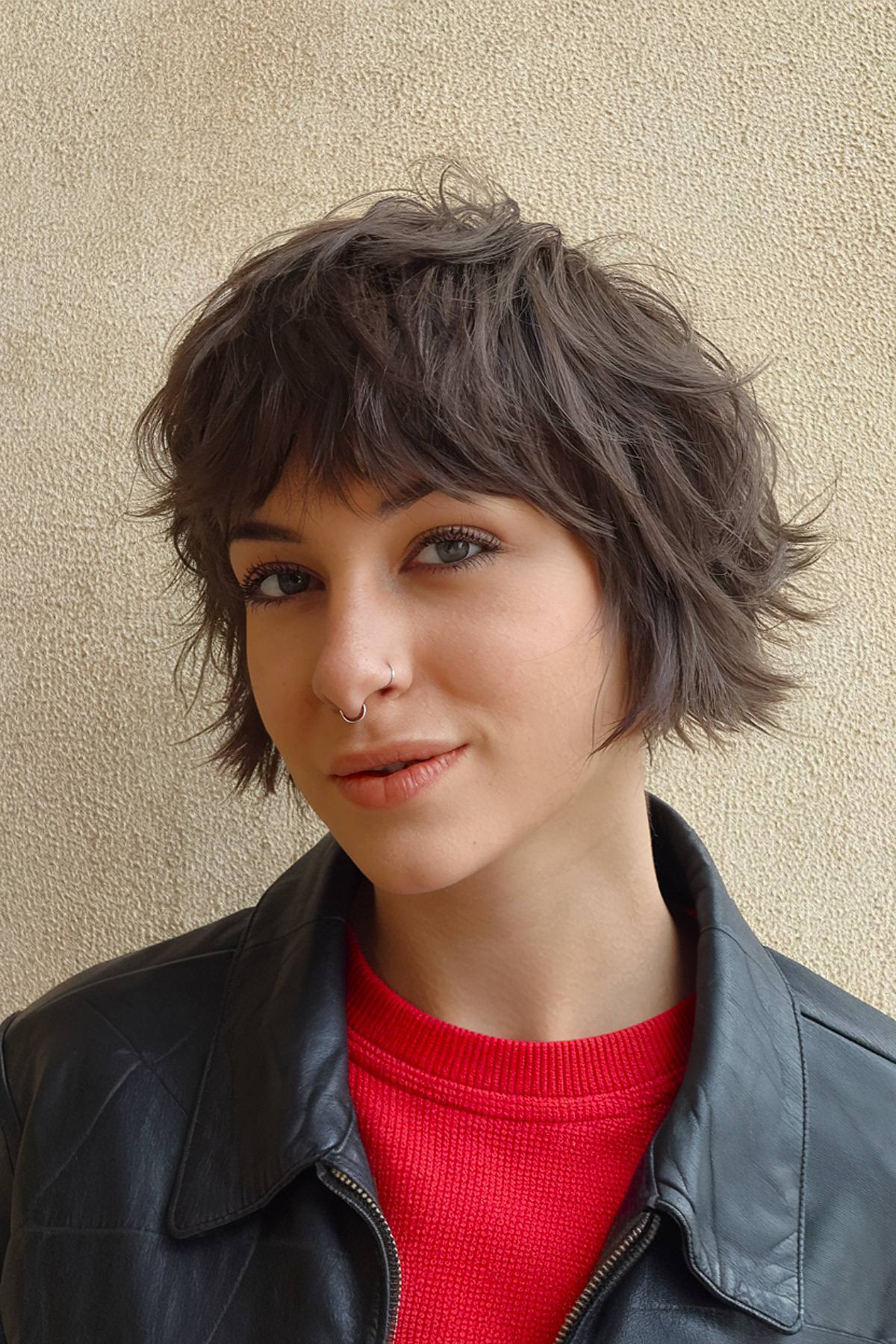 Short shaggy bob cut with choppy texture