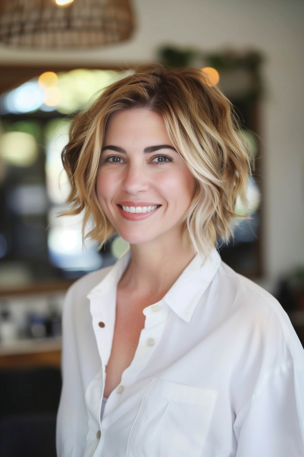 Short shaggy bob with choppy layers for fine hair