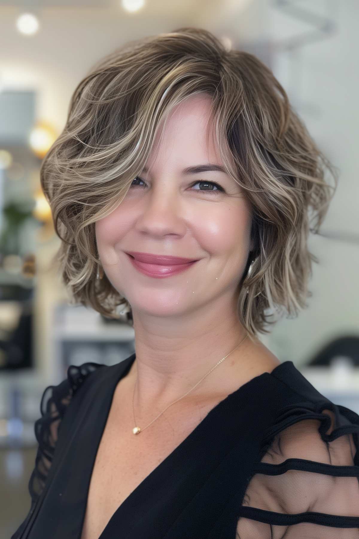 short-shaggy bob with face-framing highlights for fine hair