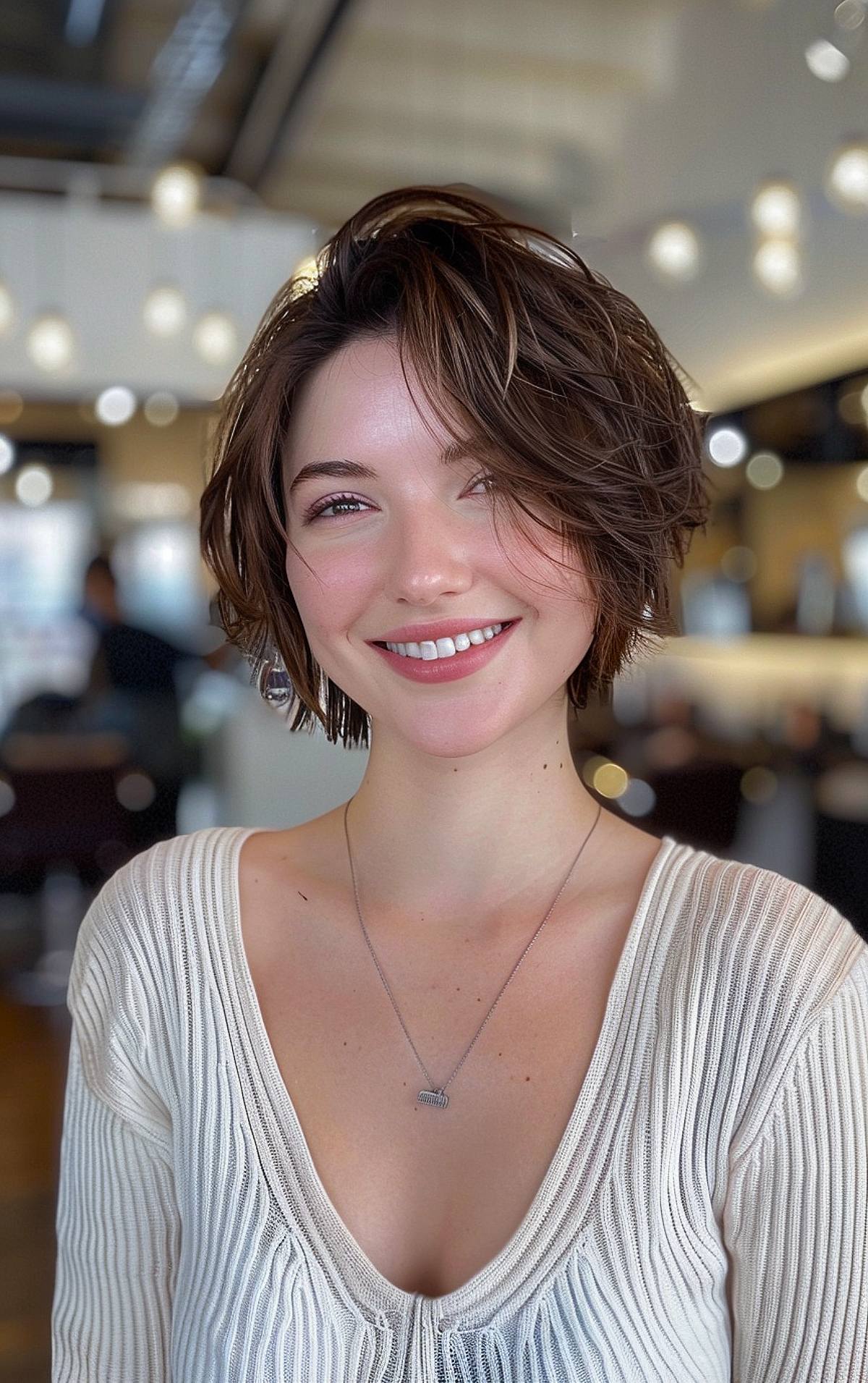 Short shaggy layered pixie bob hairstyle with choppy layers