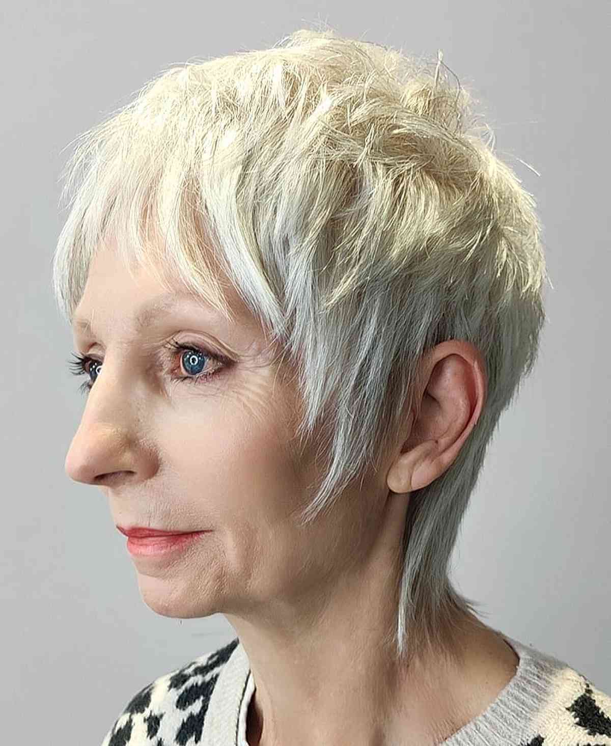 Short Shaggy Layers on Pixie Hair for Older Ladies