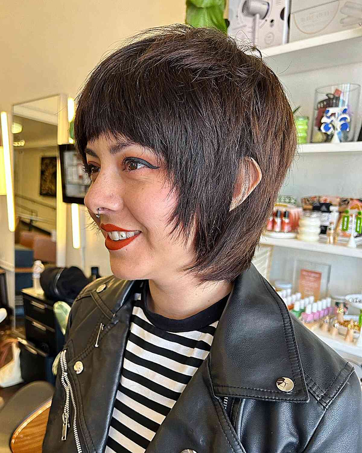 Short Shaggy Mullet with Fringe for women with an edgy style