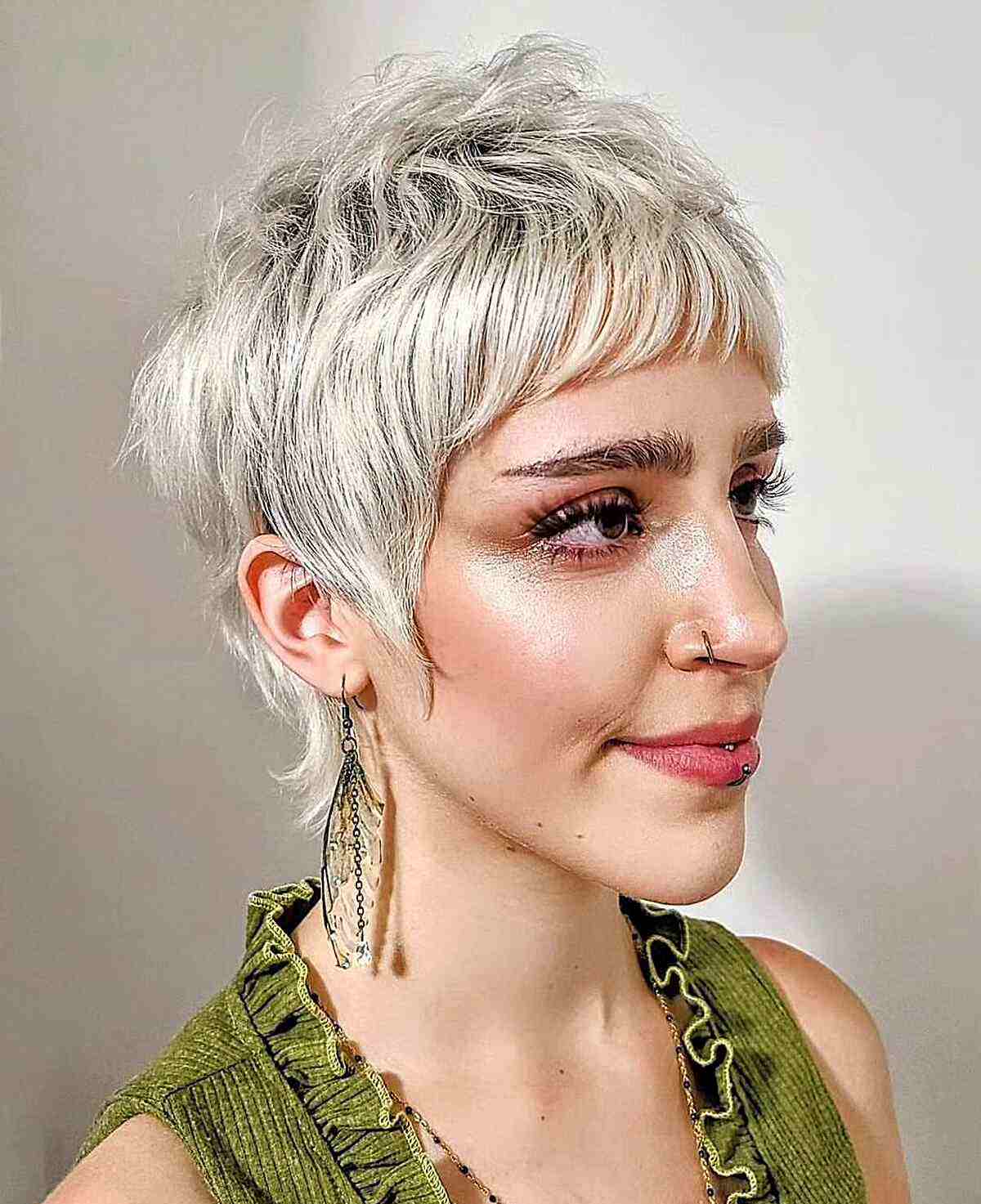 Short Shaggy Pixie Mullet with Silver Balayage