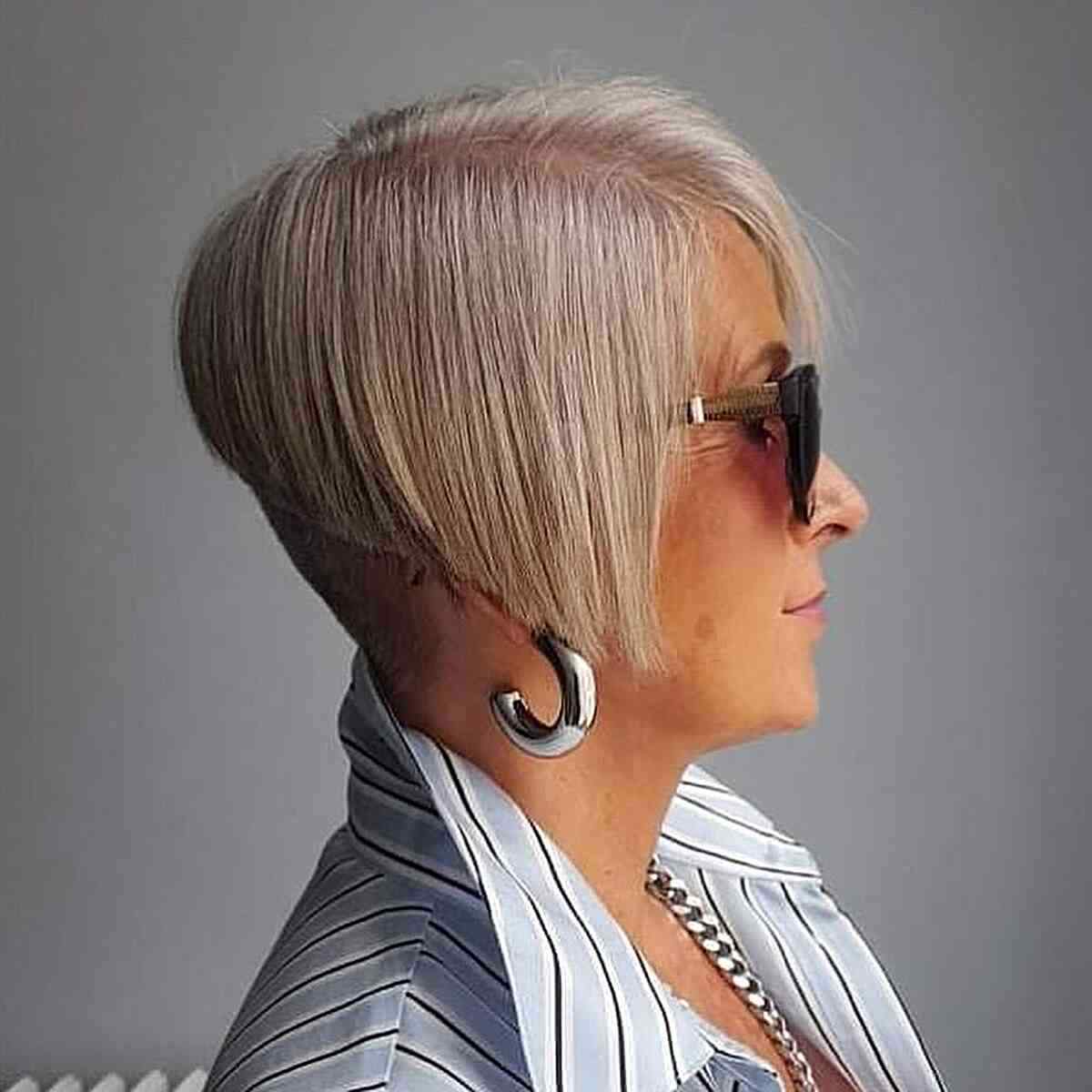 Short Sharply Angled Bob for 50-year-old Women with Thin Hair