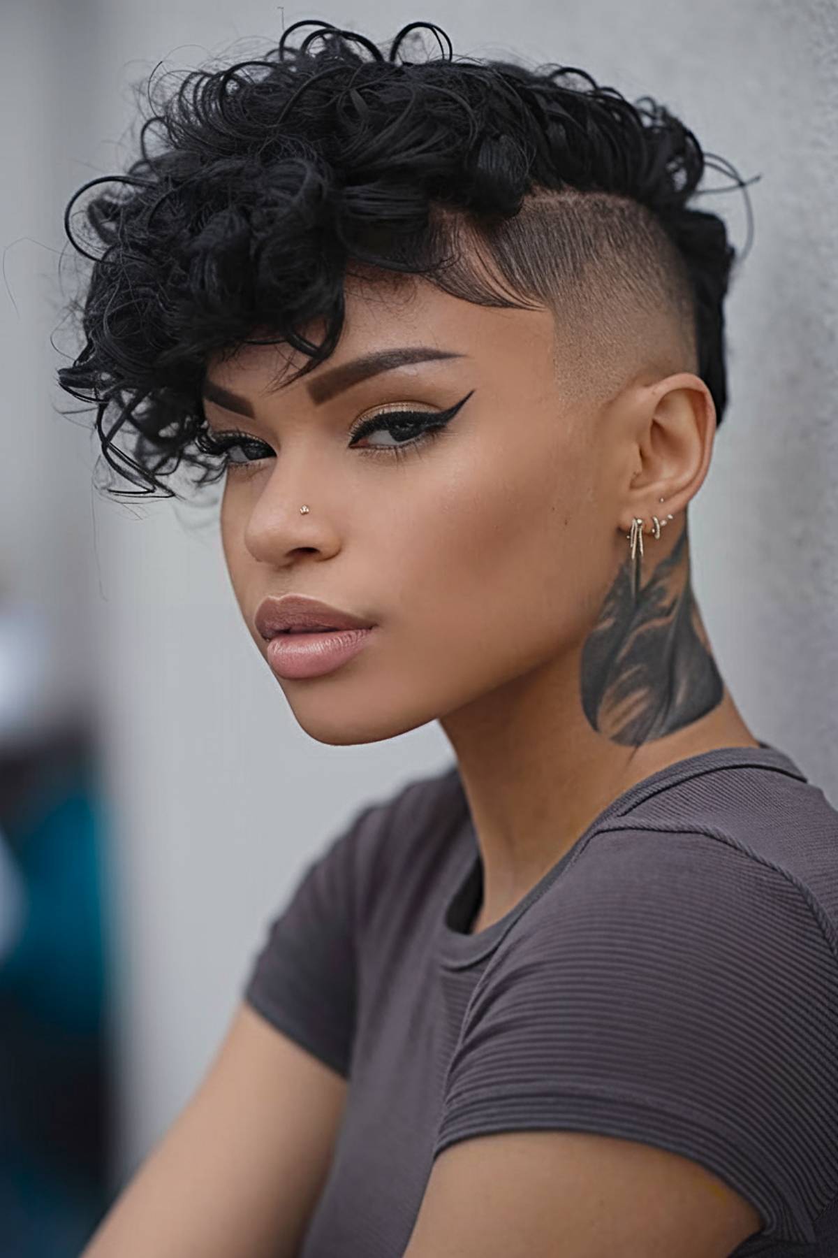 Short sides undercut with long curly top for natural hair