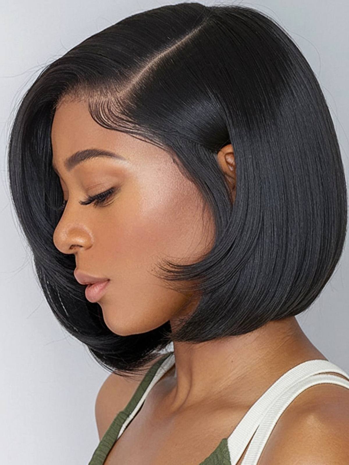 Short silk press for bob hairstyle with sleek blunt ends