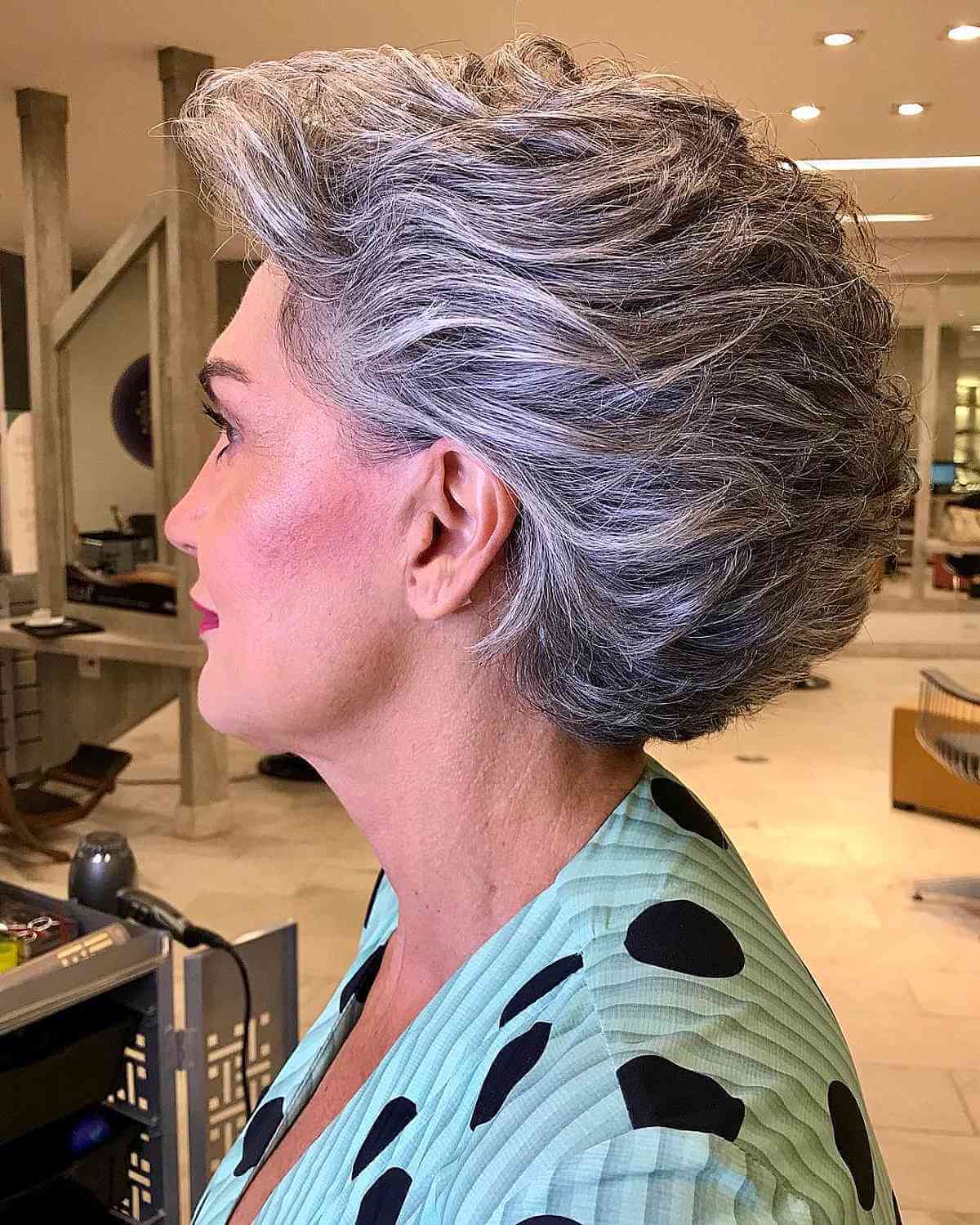 Short Silver Voluminous Round Wedge Cut for Old Ladies