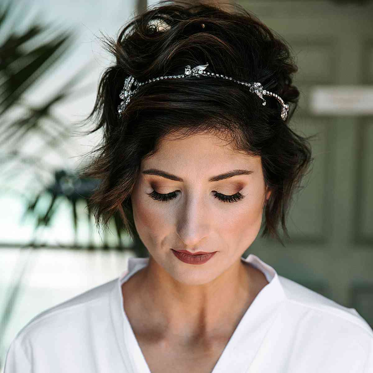 Short Simple Updo with Wedding Accessories