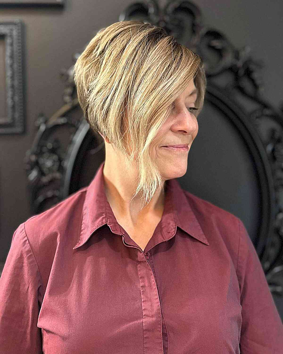 Short Stacked Blonde Bob with Elongated Front