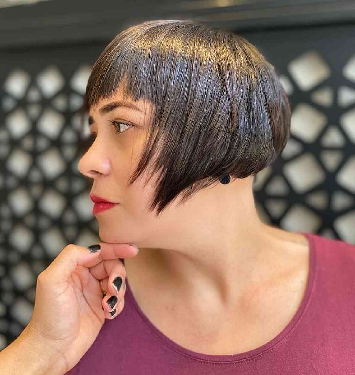 Short Stacked Bob with Bangs on Women Over 40