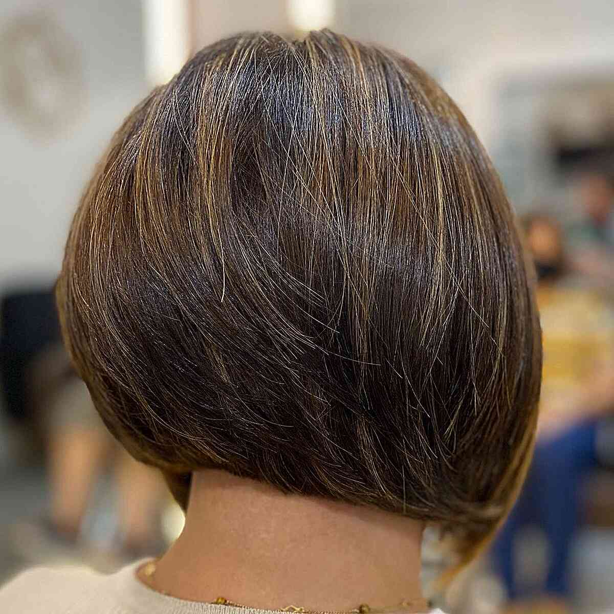Short Stacked Bob with Brown Tones for women with straight hair 