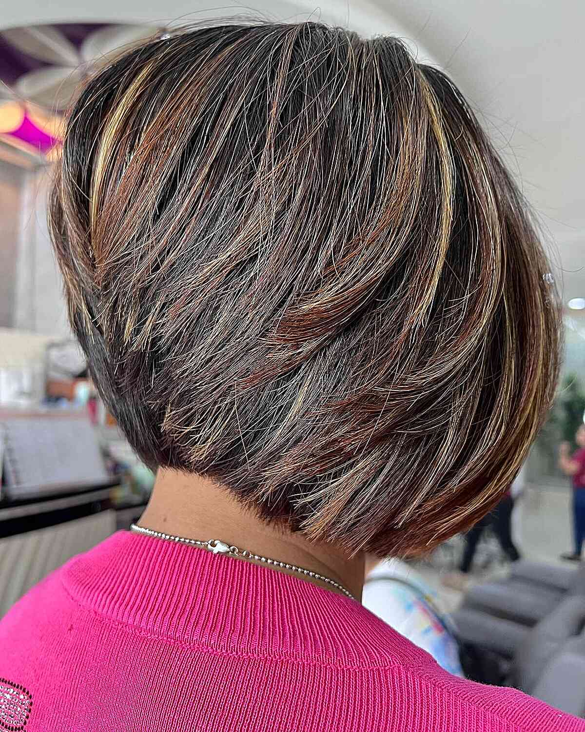 Short Stacked Bob with Natural Blended Tones
