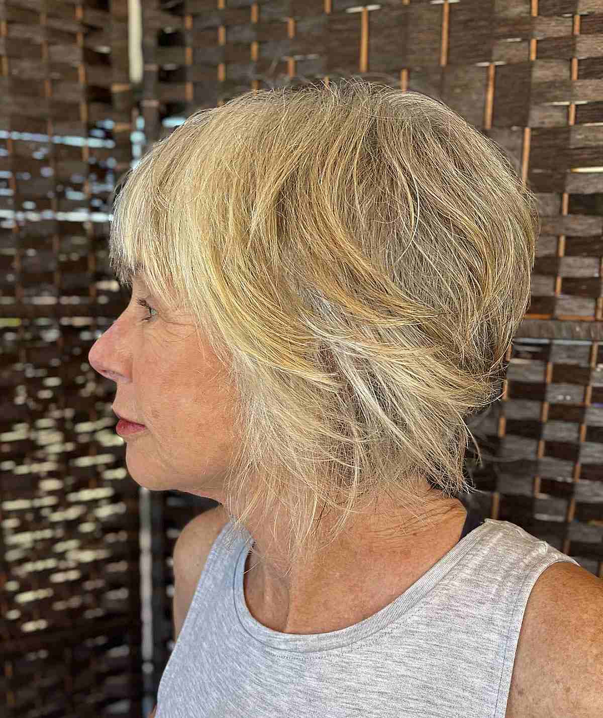 Short Stacked Bob with Shaggy Layers for 70-Year-Old Women