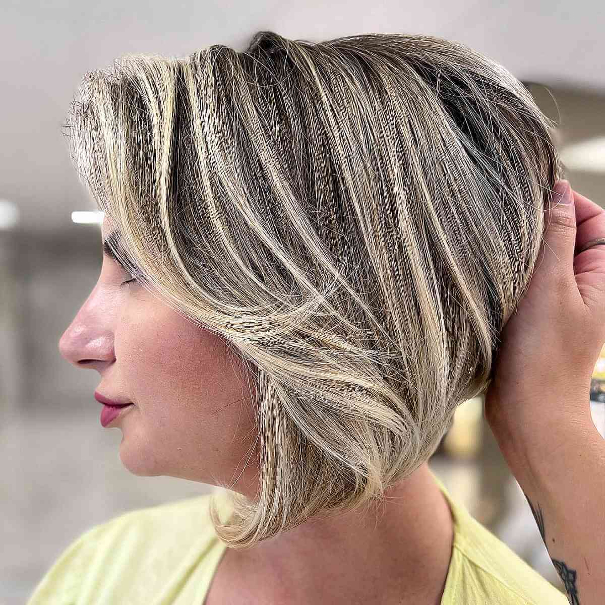 Short Stacked Inverted Bob with Blonde Contrast
