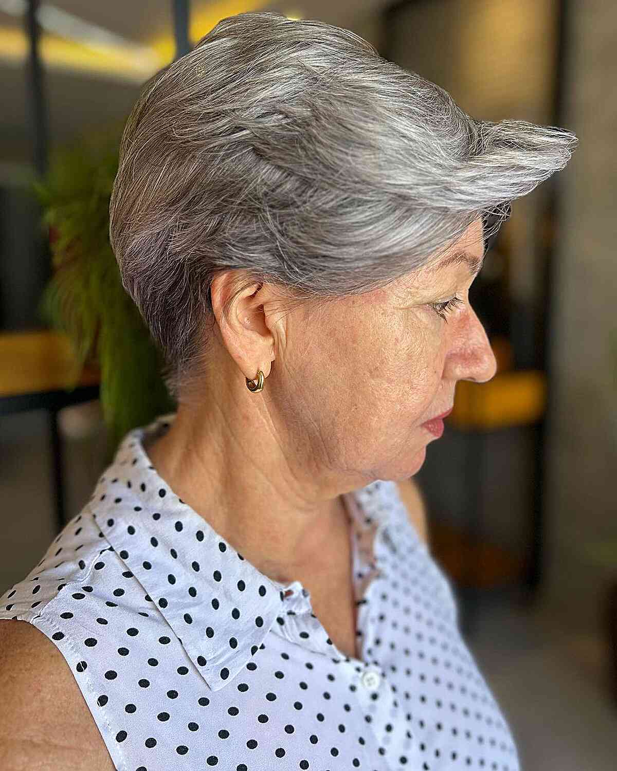 Short Stacked Pixie Cut with Side Fringe for 50-Year-Old Ladies