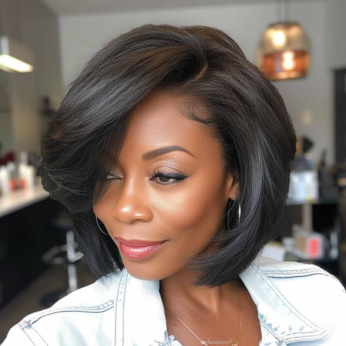 Short Stacked Weave Bob Hairstyle for Black Ladies