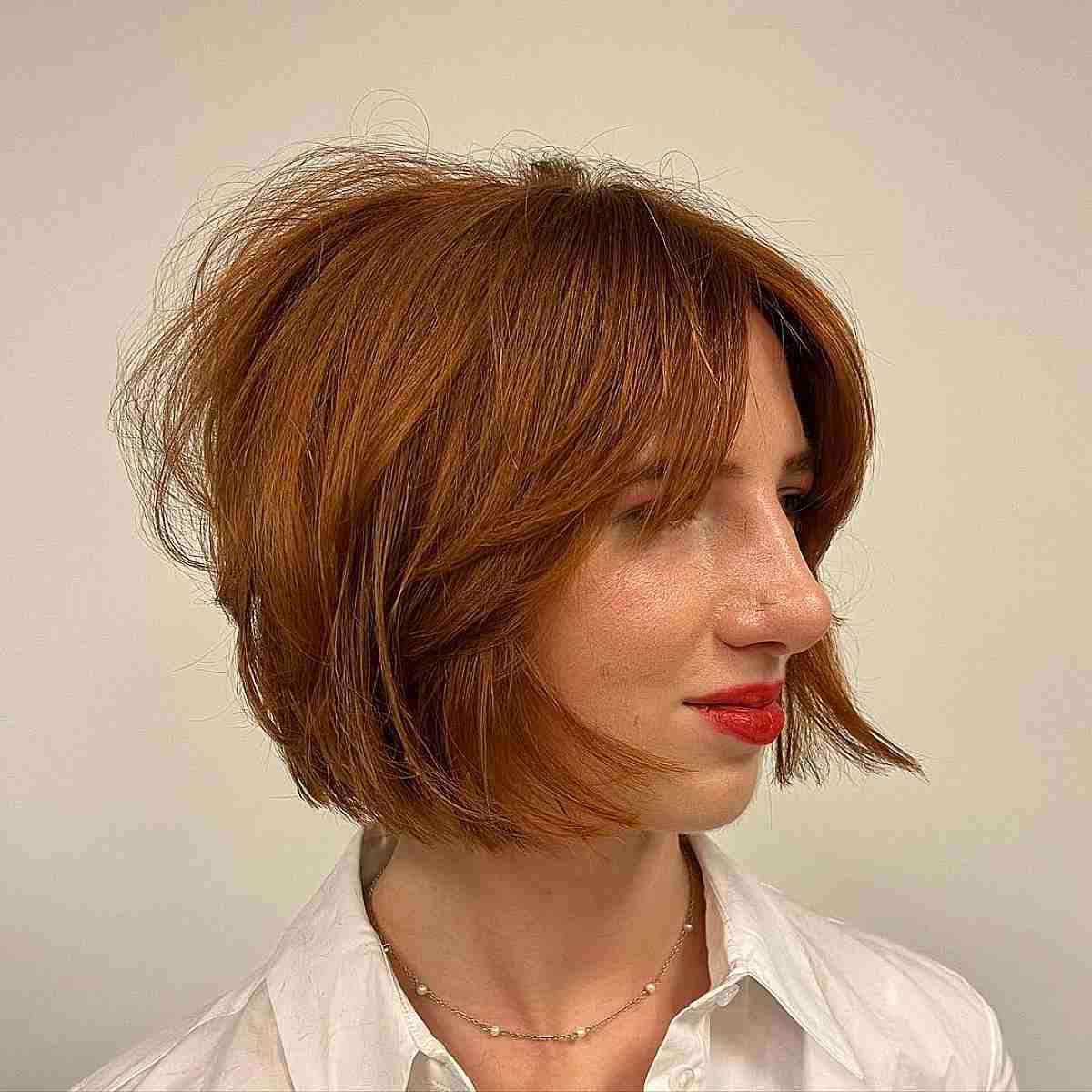 Short Straight Choppy Bob with Curtain Bangs and Layers