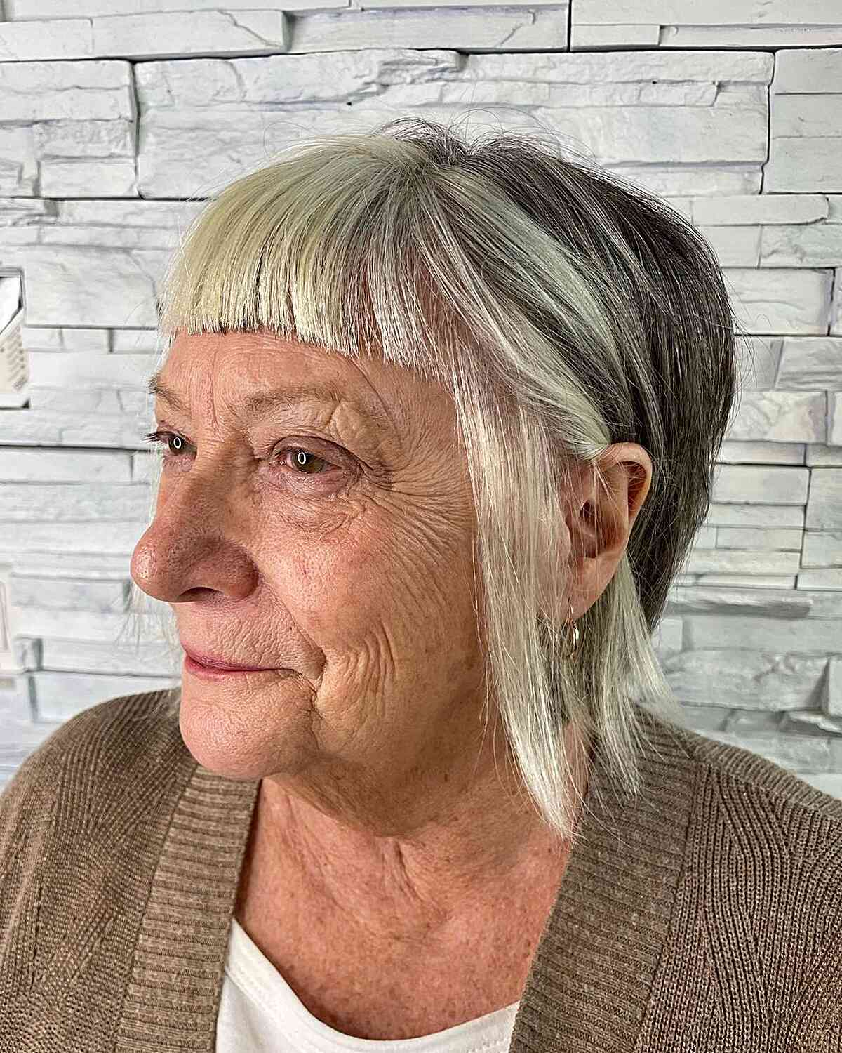 Short Straight Hair Bob with Short Bangs for Older Ladies Aged 70