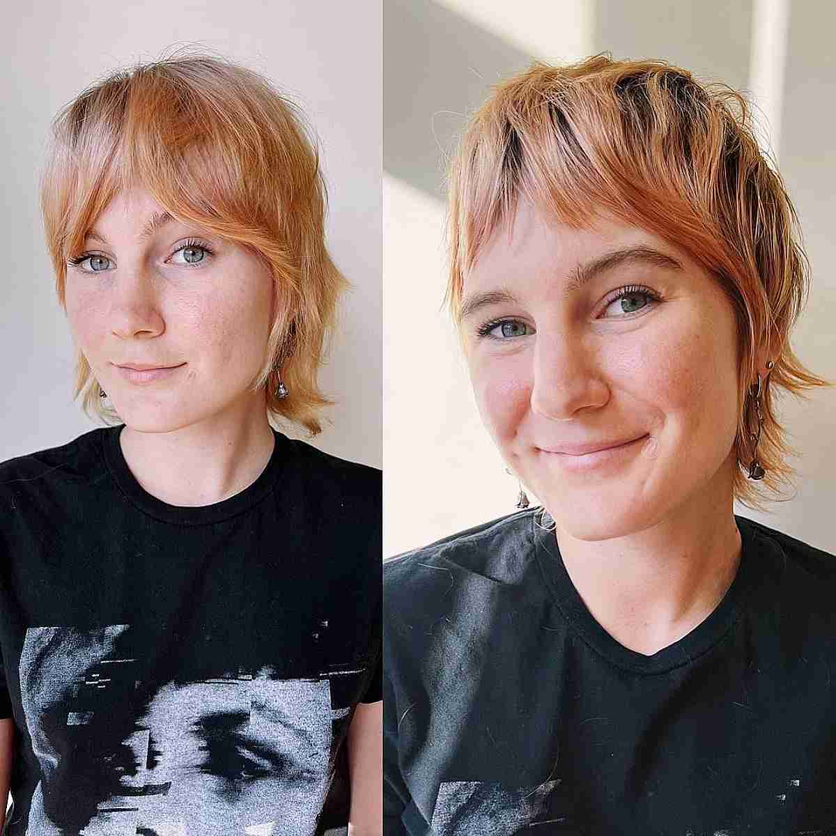 Short Strawberry Pixie Mullet with Dark Roots for Thin Hair