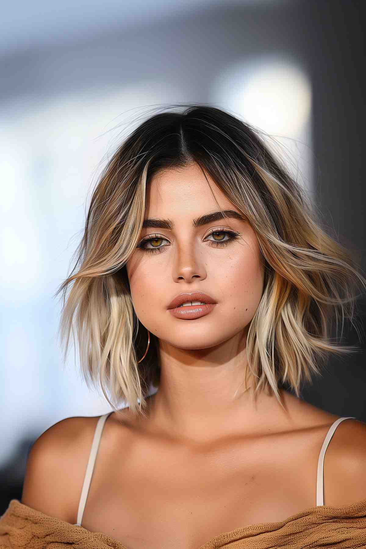 Woman with a short textured bob and blonde ombre