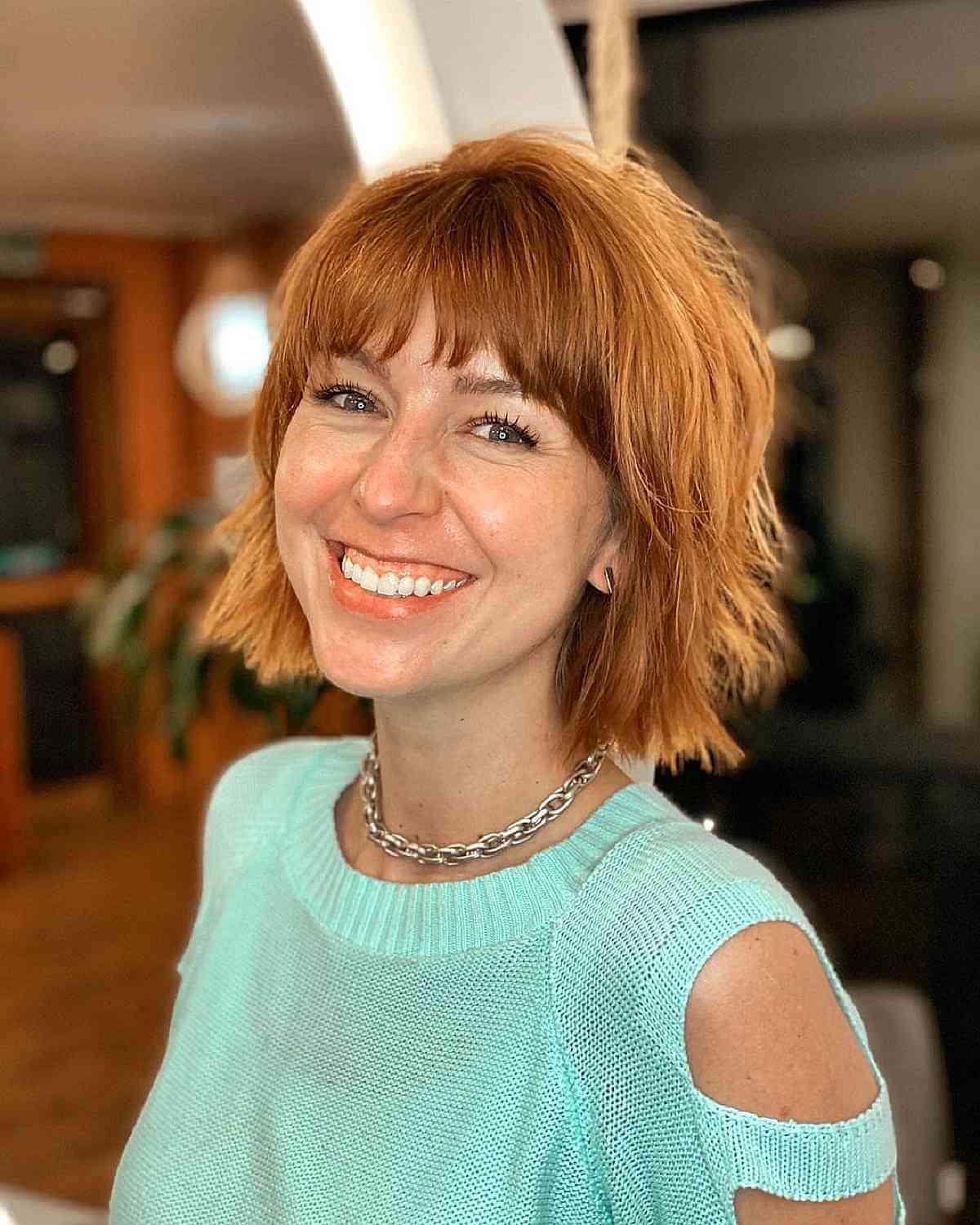 Short Textured Bob with Wispy Bangs for Small Forehead