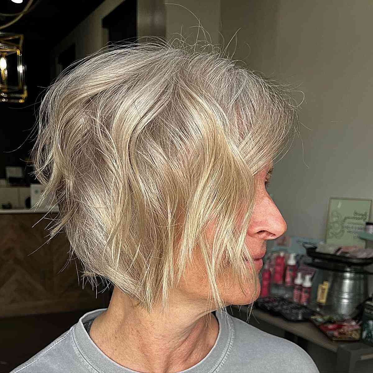 Short Layered, Textured Fine Hair for Older Women with White Hair