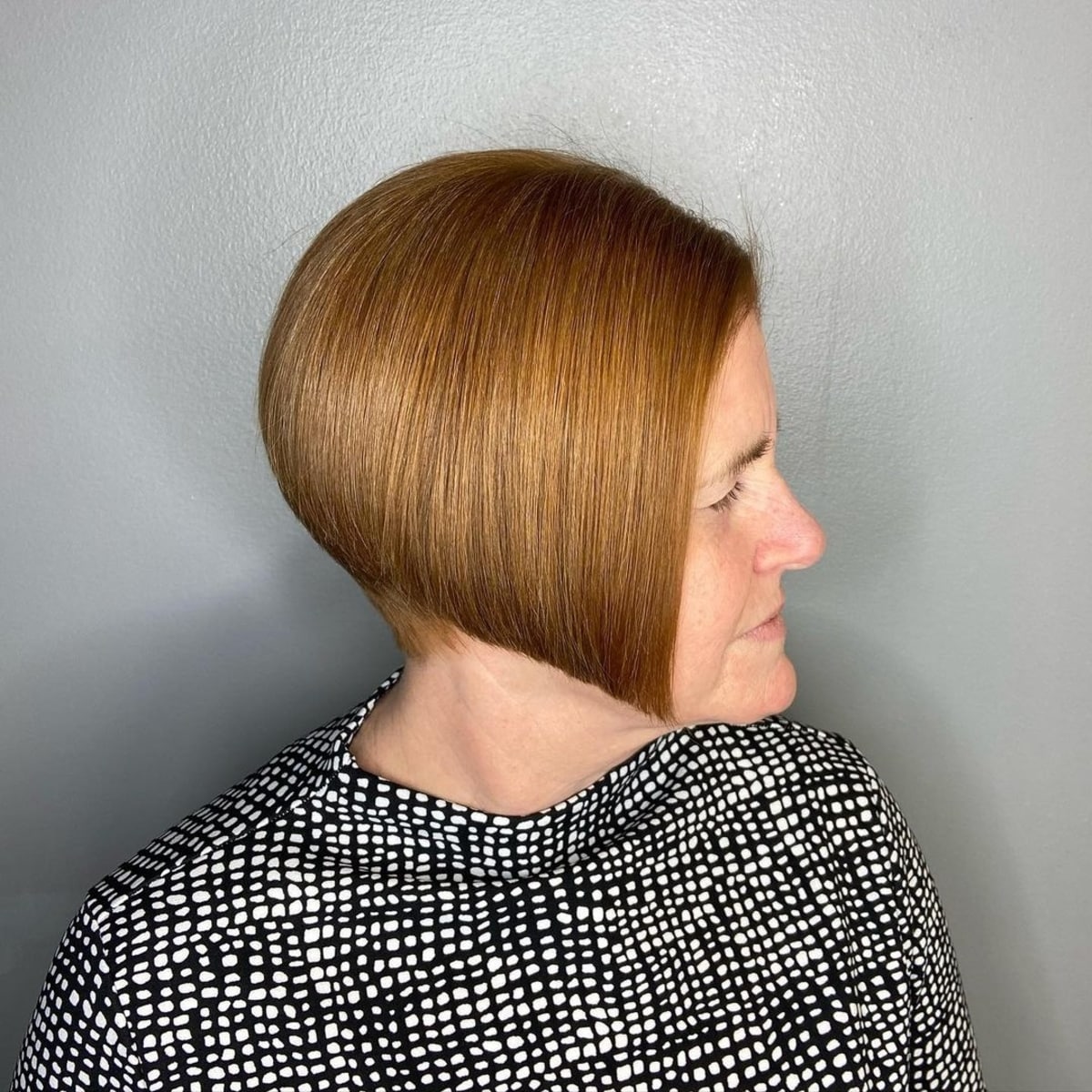Short textured inverted bob for older women over fifty