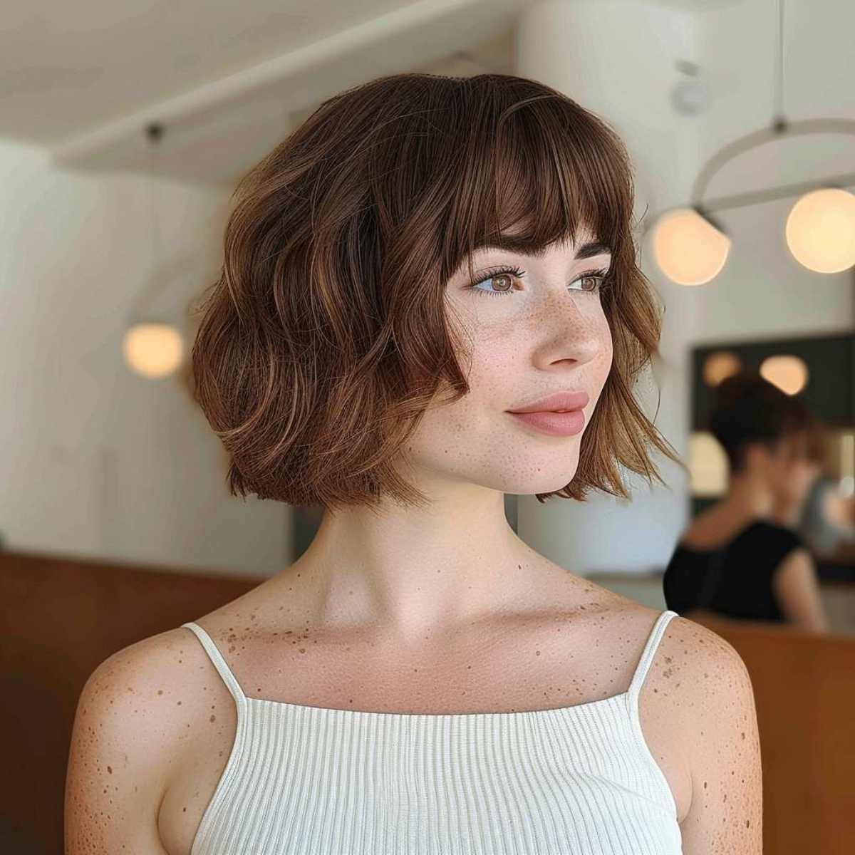 short texturized waves with bangs