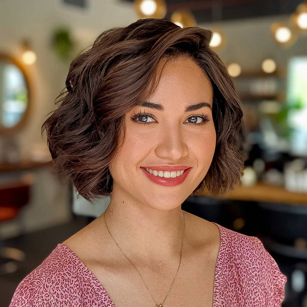 Short layered haircut for thick hair with deep texture and volume