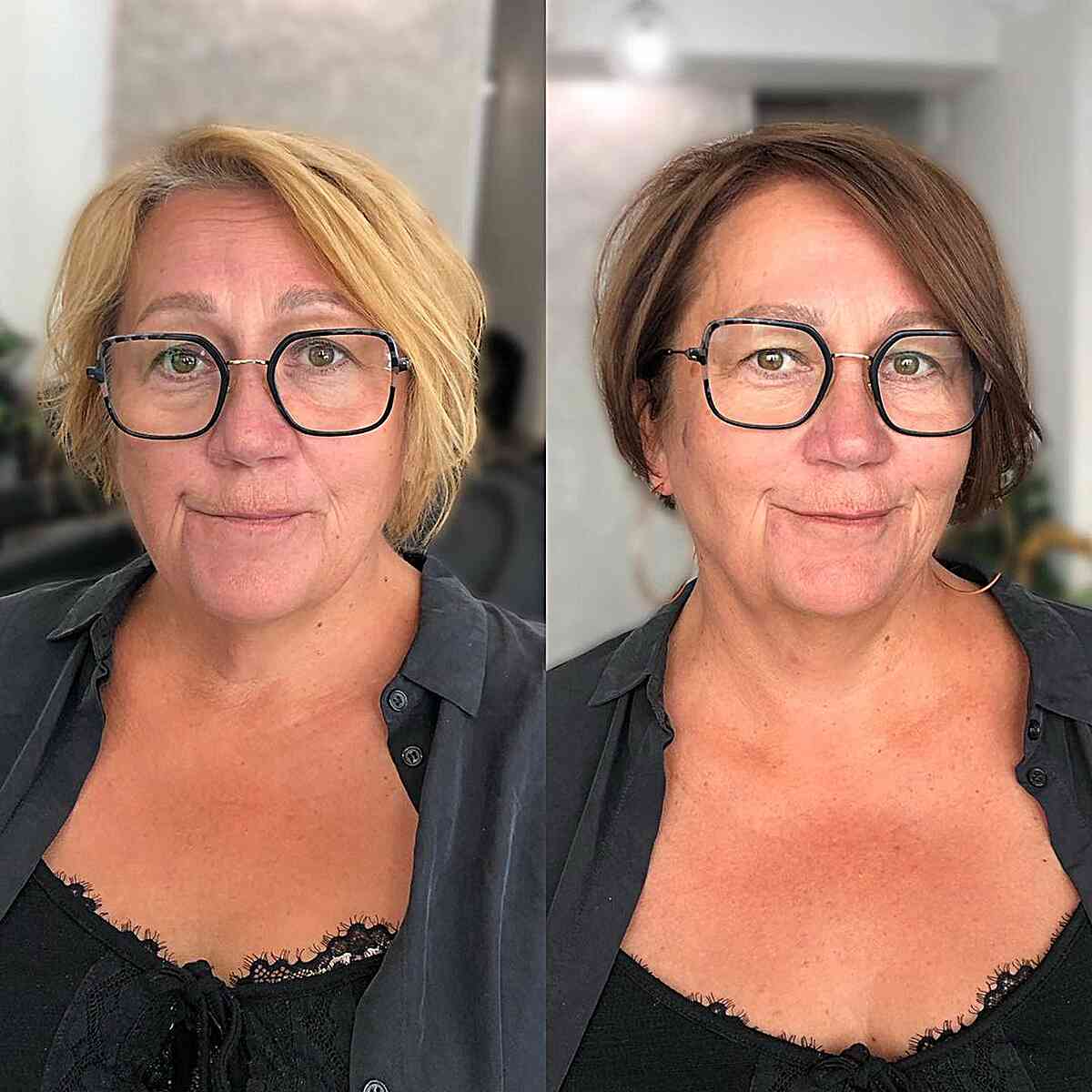 Short Thin-Haired Bob for Older Women with Glasses