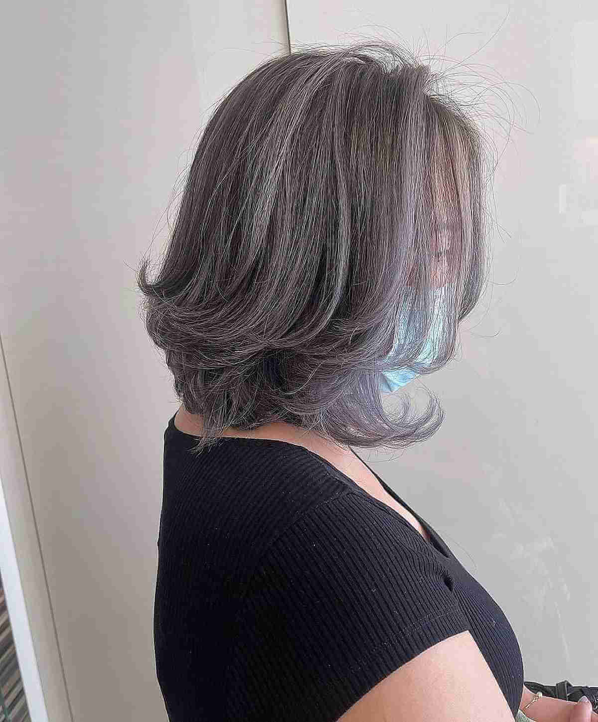 Short to Medium Flipped Out Layers on Ash Gray Hair