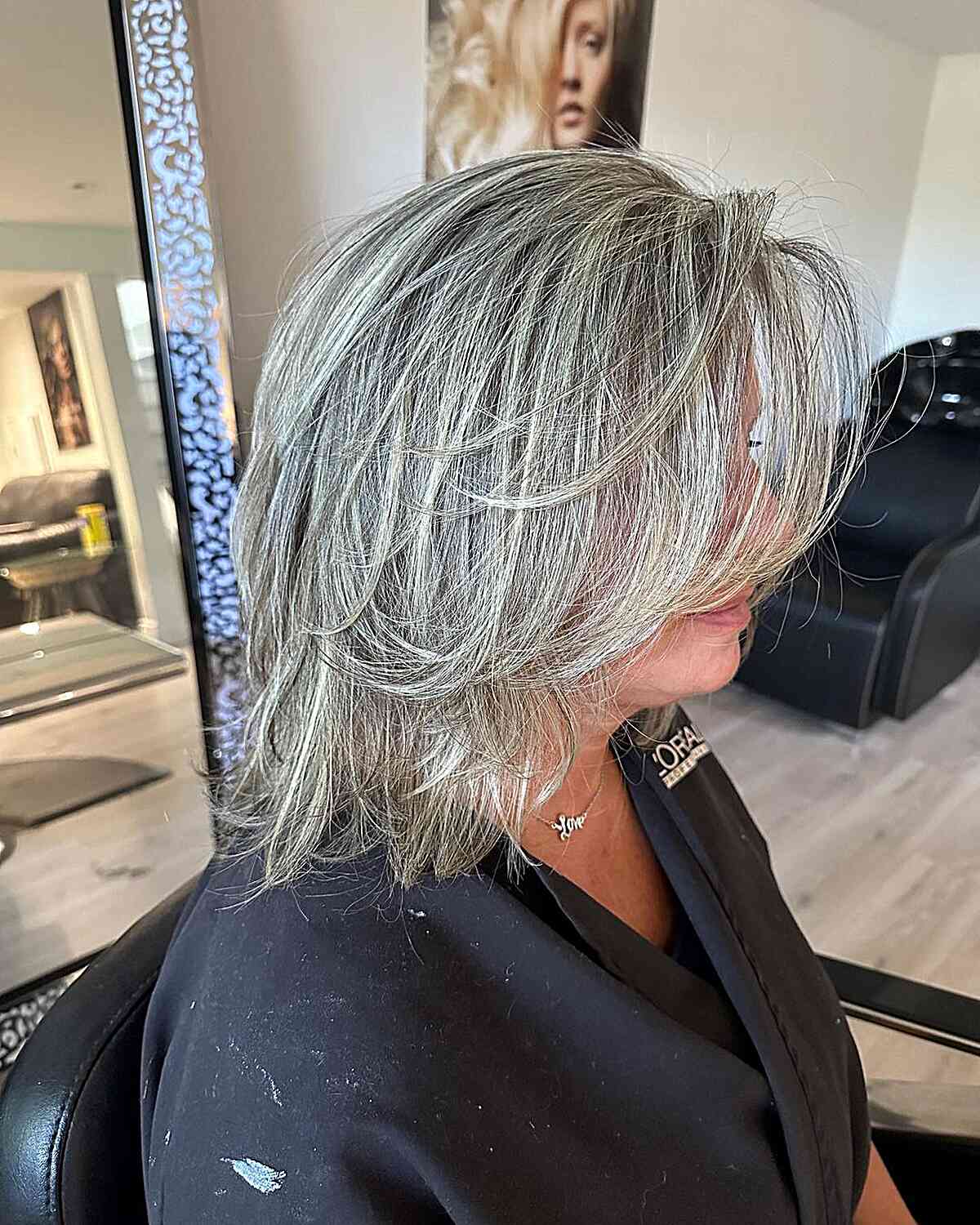 Short to Medium Layers with White Streaks for Older Ladies Over 60