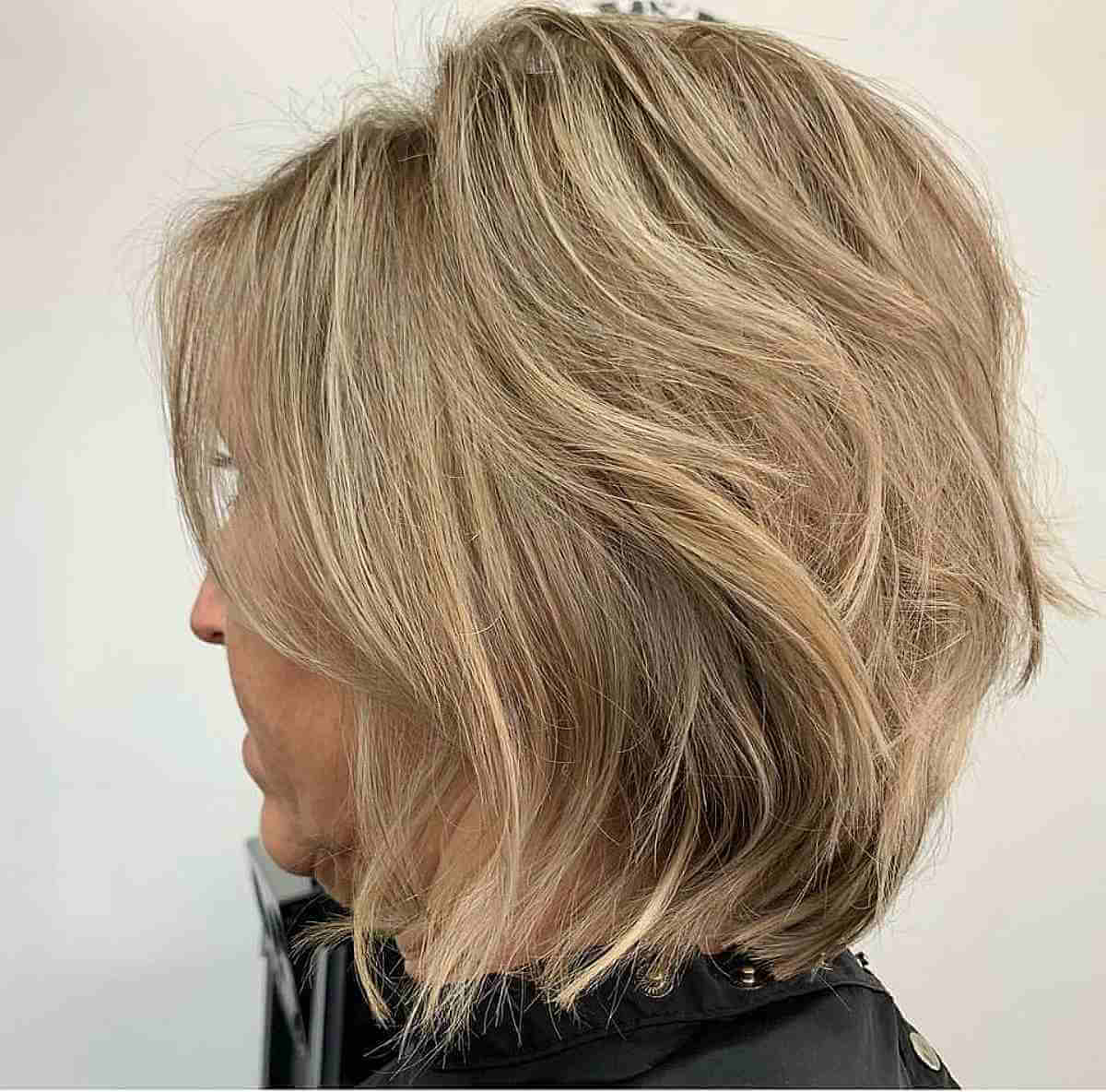 Short to Medium Textured Cut on Blonde Hair for an Old Lady