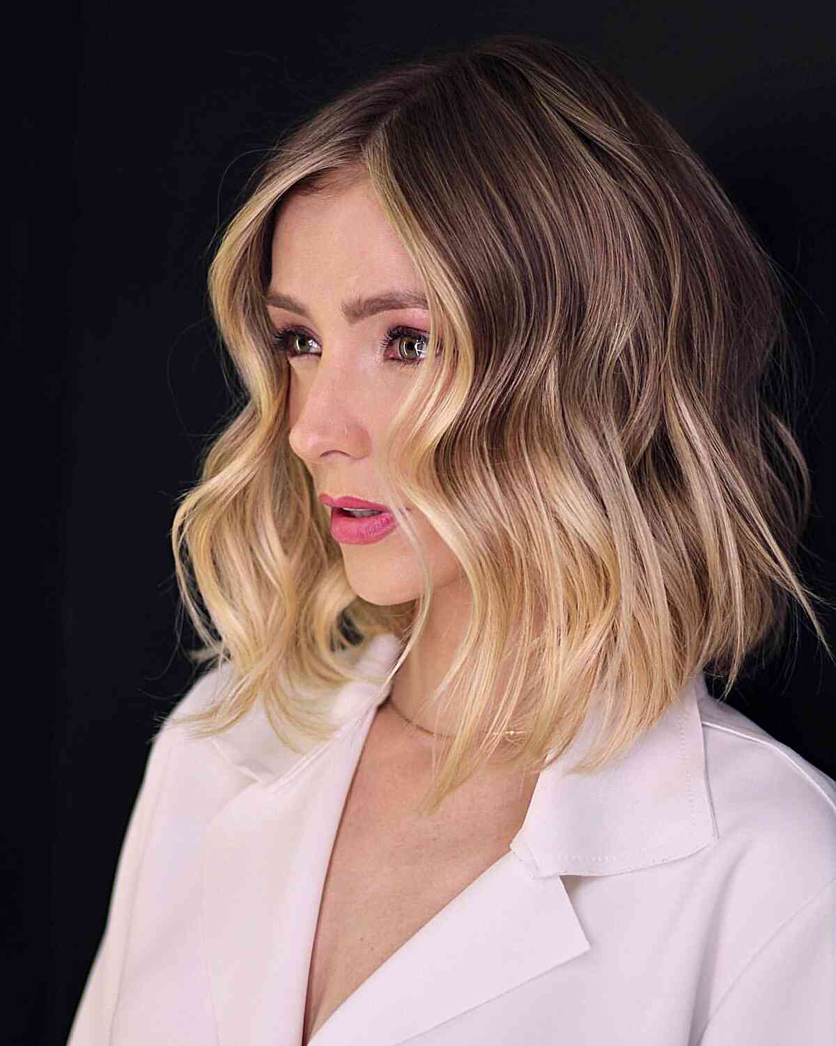 Short Tousled Bob Cut with Beautiful Ombre for ladies with slightly wavy hair
