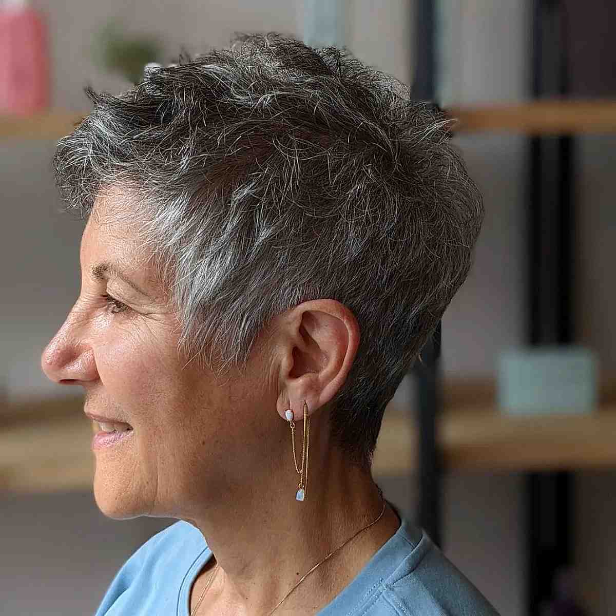 Short Wash-And-Wear Grey Pixie for Older Ladies