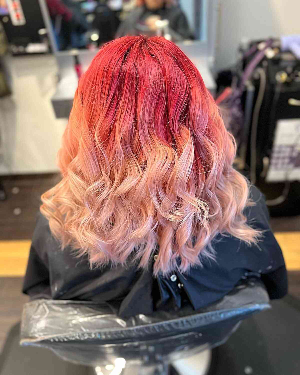 Short Wavy Bob with Red to Blonde Ombre