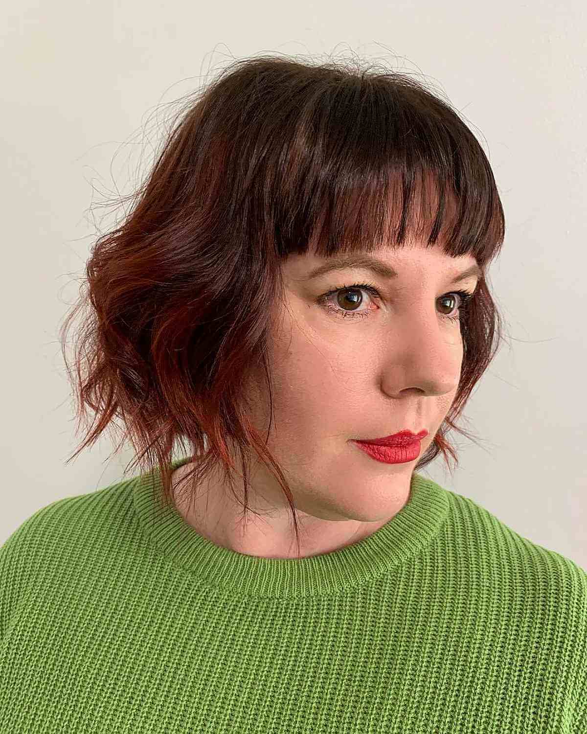 Short Wavy Bob with Straight Bangs for 40-year-old women