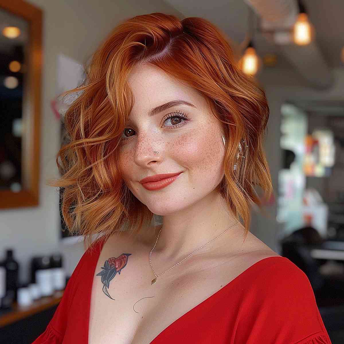 Short Wavy Balayage Copper Red Hair