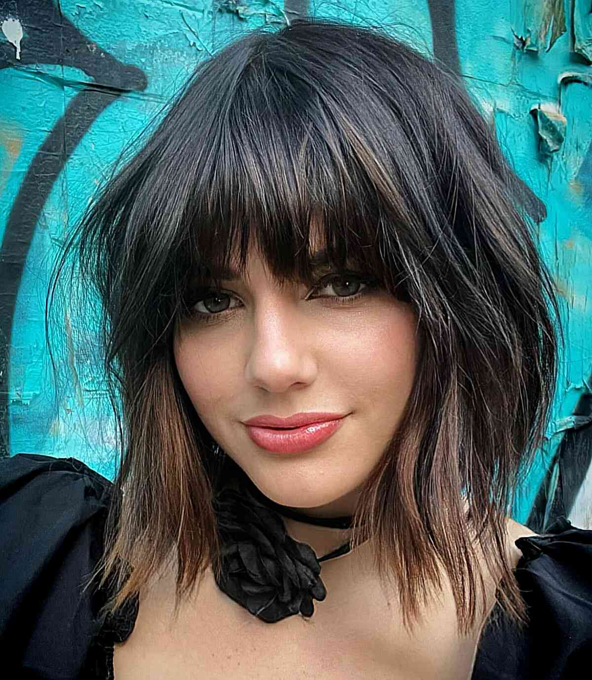 Short Wavy Textured Inverted Bob with Layers and Bangs