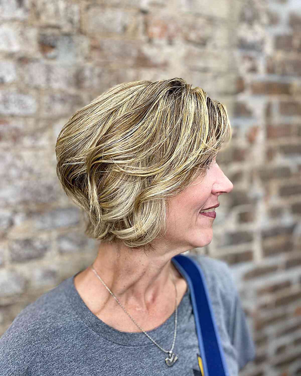 Short Wavy Wedge Bob for Older Ladies with Thick Hair