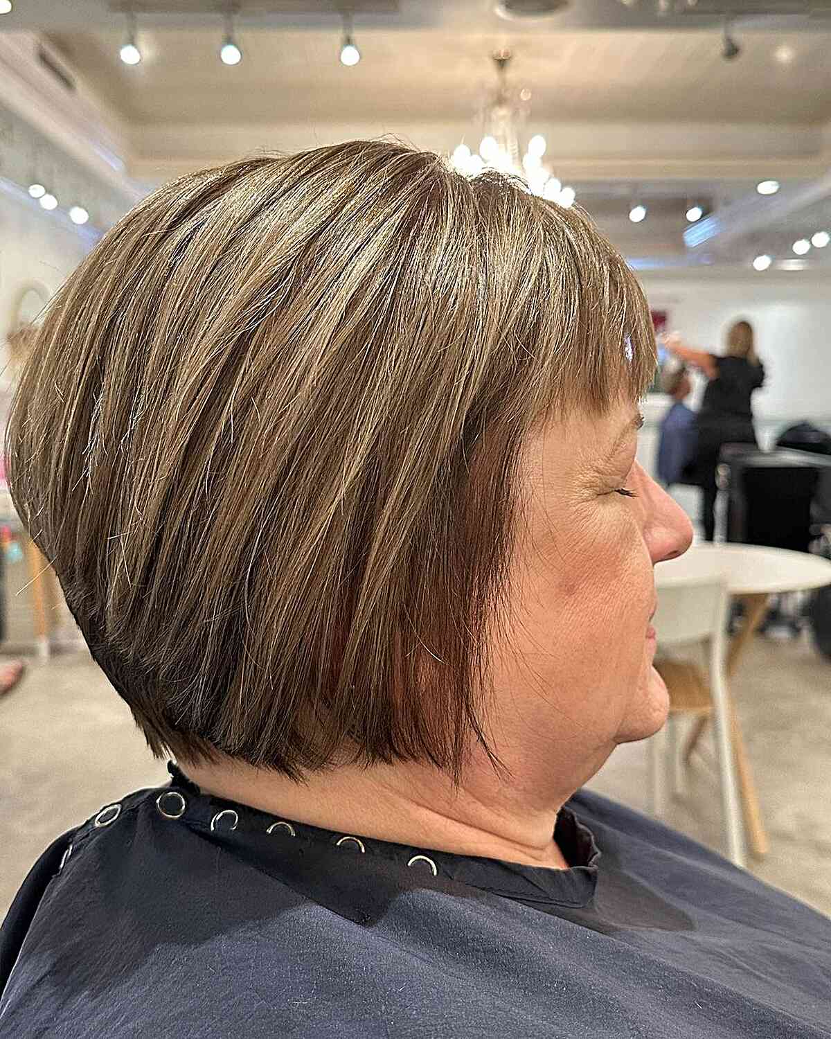 Short Wedge Thin Hair with Short Bangs for Older Women