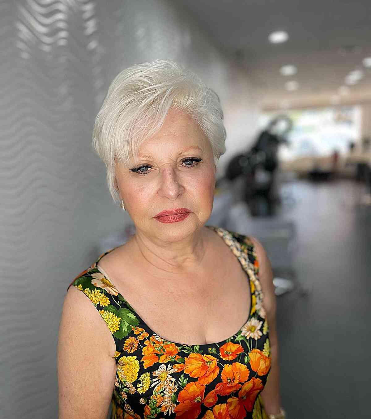 Short White Grey Long Pixie with Side Bangs for Ladies Over 60