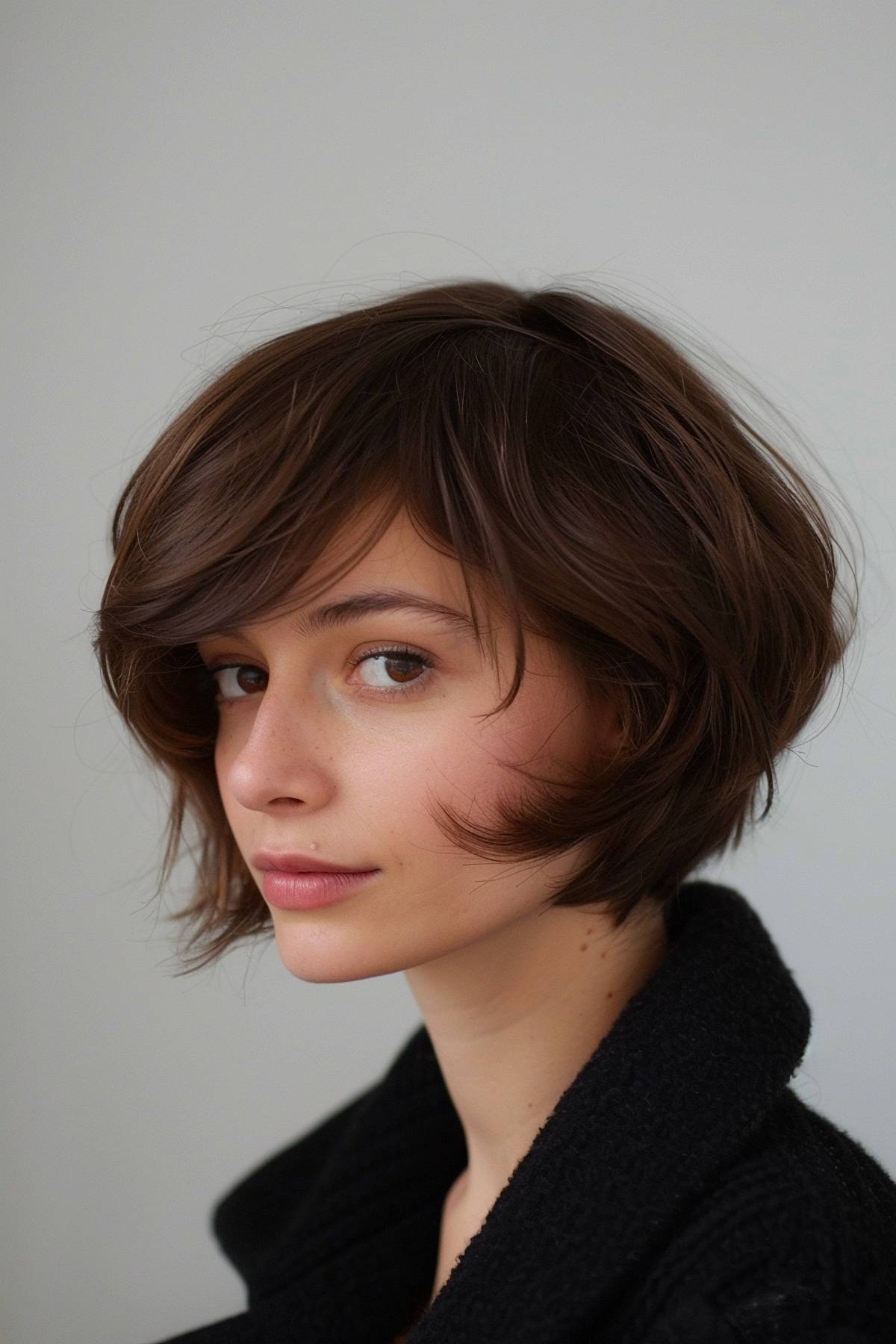 Chin-length wavy bob with soft layers