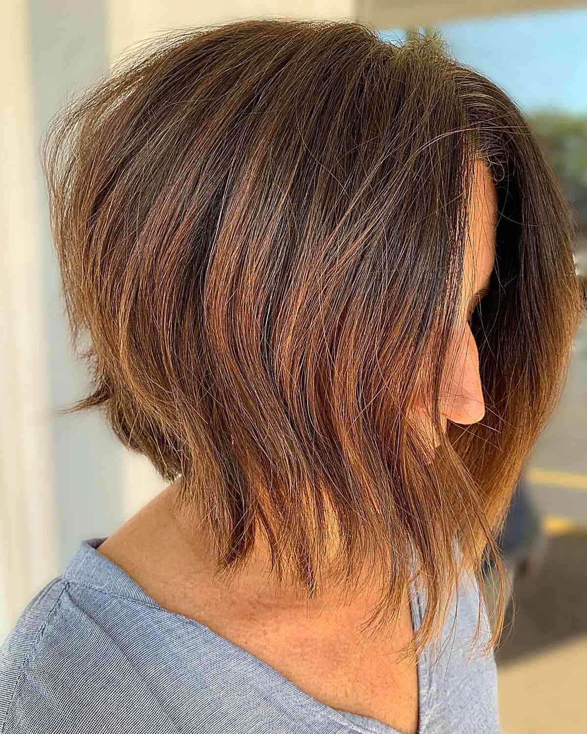 Shorter Wavy Graduated Long Bob for Ladies Over 40